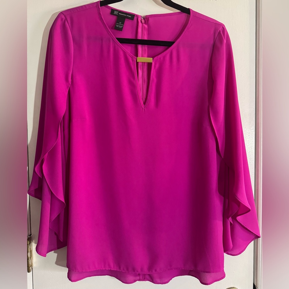 INC International Concepts Fuchsia Blouse with Open Flowy Sleeves - Size 12